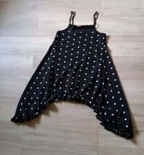 Chi Chi Black & White Spotted Polka Dot Strappy Dress Pointed Hem Flared UK8/10