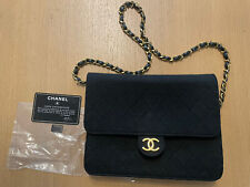 Authentic Vintage CHANEL Black Jersey Fabric Medium Flap Bag 1986-88