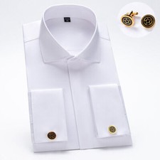 Mens Dress Shirts French Cuff Long Sleeves Formal Business No Iron Shirts Tops