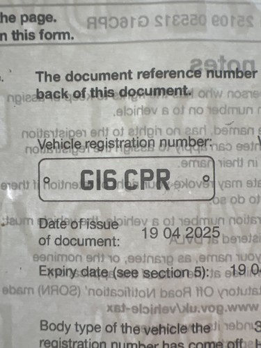 G16 cpr private number plate - private,