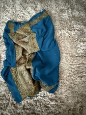 New Indian  Beautiful Turquoise Blue Saree  With   Blouse  Has Gold Embroidery