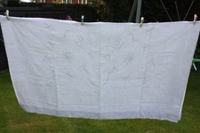 Nb871 Lovely Vintage Edwardian White Linen Embroidered Bedspread 70 x 88" VGC