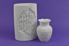 AK Kaiser White Bisque Porcelain Matte Unglazed Decorative Floral Vases x2 