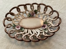 VINTAGE STILART CAPODIMONTE BASKET FLOWERS DISH ITALY 10.5 x 7.5cm