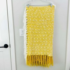 Shabby Chic Farmhouse Fringe Yellow+White Throw Blanket 42X56
