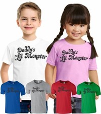 Daddy's Little Lil Monster T-Shirt Harley Quinn Halloween Top kids Boys Girls