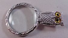 VERY NICE SOLID STERLING SILVER OWL DESIGN MAGNIFYING GLASS  PENDANT