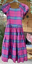 vintage 80s child’s bridesmaid ballgown, party 100% silk tartan checked dress 
