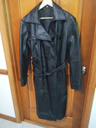 New long black leather coat - new!,
