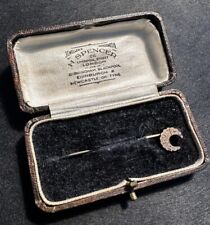 BOXED Victorian 9K Rose Gold Crescent Moon IVY Stick Pin Hallmarked Chester 1898