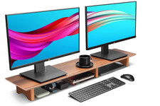 Aothia Dual Monitor Stand Riser,Wooden Desktop Organizer + Cork Block Legs