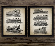 Vintage Railway Prints Set of 2, Steam Train Locomotive, Railroad Enthusiast