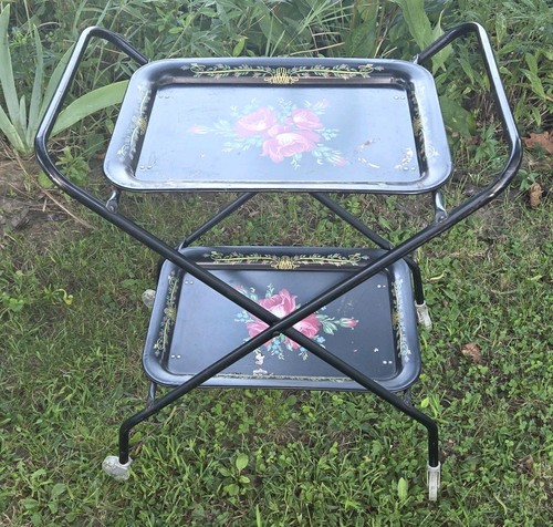 Vtg metal serving cart tea - cart,