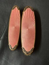 Antique Art Deco Pink Guilloche Enamel Clothes Brushes – Pair – Hand-Painted