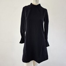 GOAT Jane Atelier Wool Dress Size 8 Navy Long Sleeve Mock Neck Pleat Cuff