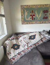 Aztec Blanket Oversized Boho Throw Fringe Western Geometric Tapestry 180 x 90 cm
