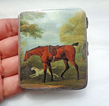 ANTIQUE 1930 SOLID SILVER CIGARETTE CASE PERIOD STUBBS STYLE HORSE & HOUND PRINT