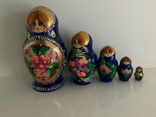 Russian Nesting Doll Matryoshka Babushka 5pcs Set Blue Hand Painted Floral