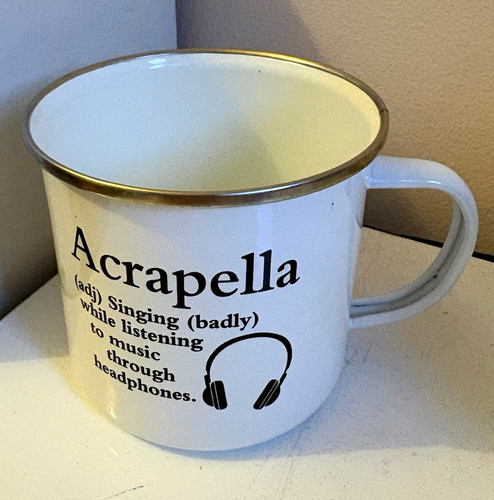 White enamel camping mug with - white,
