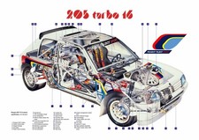 Peugeot 205 Turbo 16 Group B Rally Classic Car Poster Print. A3