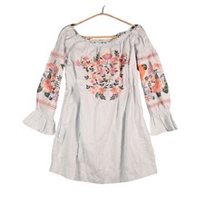 Free People Boho Dress Size Medium Off Shoulder Embroidered Festival Applique 