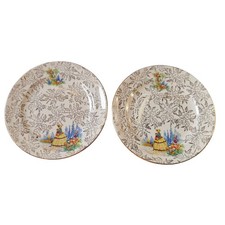 Vintage Beswick Crinoline Lady Gold Floral Side Plate X 2 50s 17.5cm