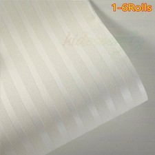 6X Beige Embossed Stripe Shimmer Wallpaper Paste The Wall Textured Heavy Feature