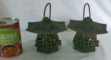 2 x small Vintage Chinese Cast Iron Pagoda Lamp Garden Patio Tea Light lighting
