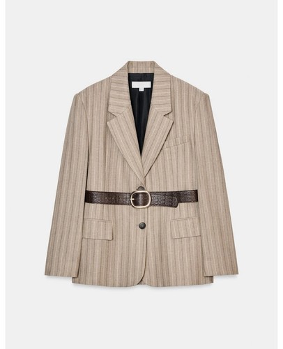 Herringbone blazer with belt - herringbone,
