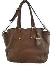 Prada Brown Vintage Leather Shoulder and Tote Handbag, Authentic.