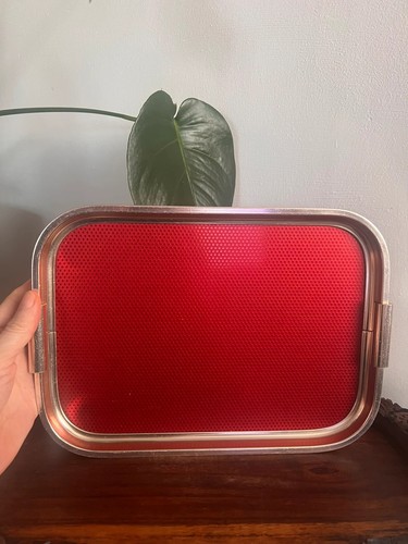 Vtg woodmet red serving - vtg, tray