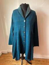 Ewa i Walla Petrol Check 100% Wool Fit & Flare Coat Size Large Used