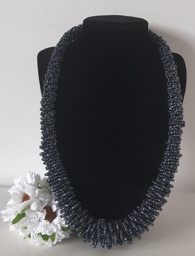 Gunmetal grey beaded statement - beaded,