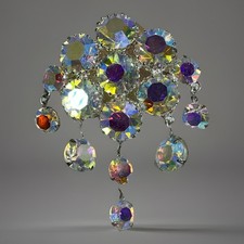 Aurora Borealis Crystal Fringe Brooch Large Vintage Open Back Silver Tone Glass