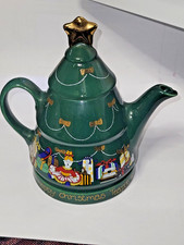 Vintage Wade Collectable China Christmas Tree English Life Teapot, Green/gold