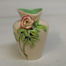 Sylvac Ceramic Vase White With Red Flower & Leaves Design      WIT