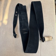 Black Leather Guitar Strap with Schaller Strap Locks and Buttons