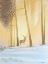 Original Stag Painting | Woodland Sunrise | Acrylic Wildlife Art on Canvas