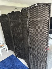 Black 6 Panel Wicker Room Divider Hand Made Privacy Screen Living Room Separator