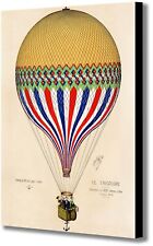 Vintage Hot Air Balloon Art - With French Flag - Canvas Wall Art Framed Print 