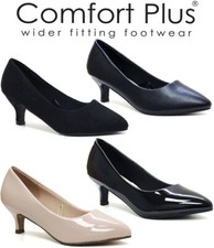 LADIES COURT SHOES WIDE FITTING CASUAL FORMAL WORK LOW KITTEN HEEL OFFICE SHOES