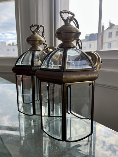 Pair vintage brass hexagonal - vintage,