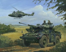 Daimler Fox Westland Lynx Armoured car helicopter BAOR military art print