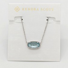 New Kendra Scott Elisa Pendant Necklace In Light Blue Glass Silver