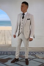 Mens Stone Beige Three Piece