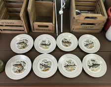 Figgjo Flint Norway Set of 8 Dinner Plates Fish Motifs Classic Round 24.2cm VTG