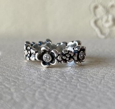 Genuine Pandora Silver Cz Flower Ring 190122CZ Size 50. Discontinued