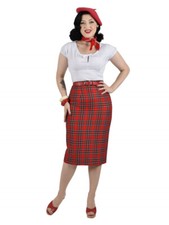 Vivien Of Holloway Skirt UK 10 Red Pencil Tartan Midi