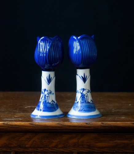 Delft blue holland candle - blue,