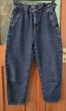 Zara Womems High-waisted Baggy Fit Paper Bag Waist Rigid Denim Jeans Size UK S
